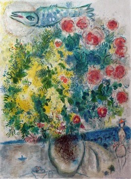 Roses and Mimosa from Nice the Cote dAzur color lithograph contemporary Marc Chagall Oil Paintings